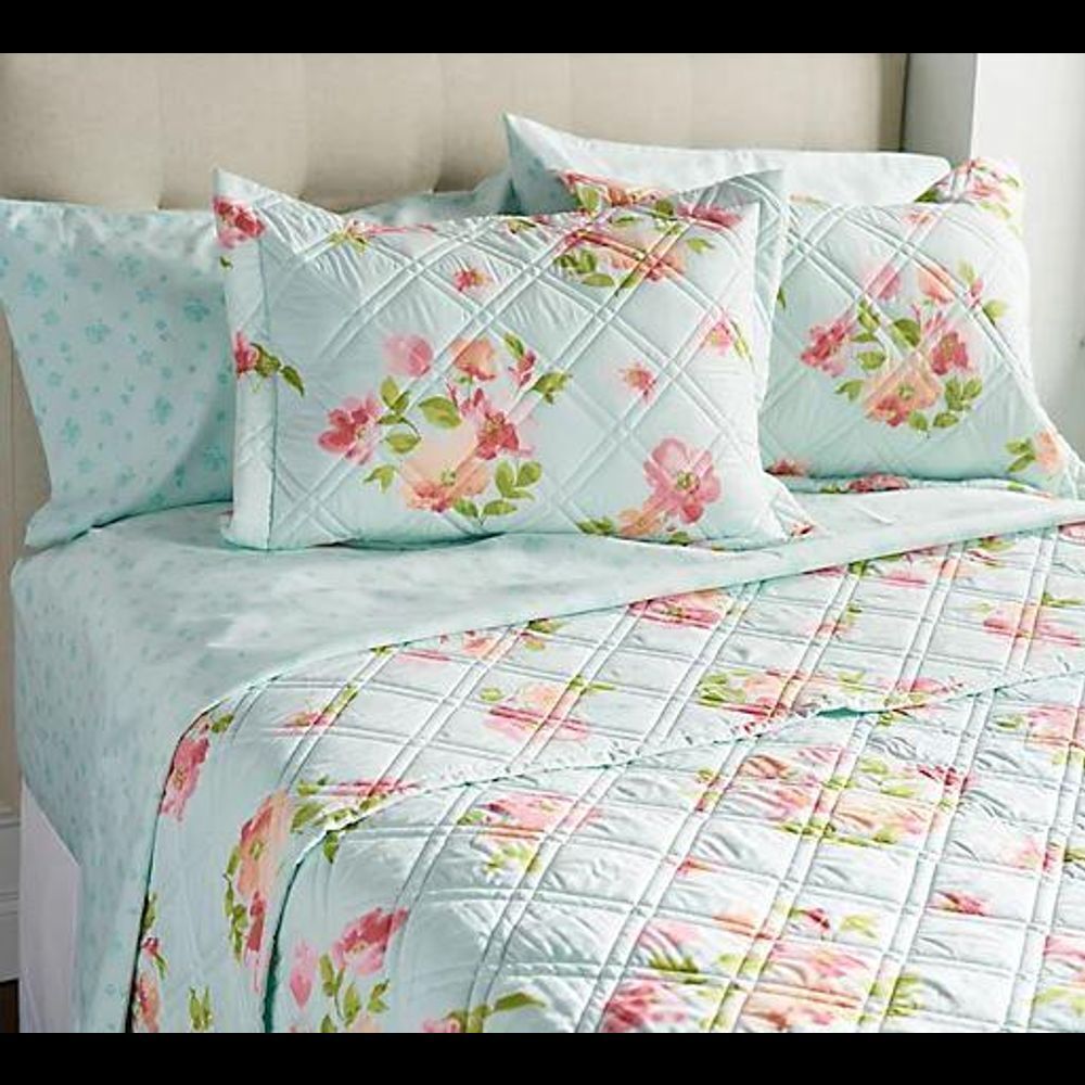 Home Reflections Floral Coverlet and Matching Sheet Set Soft Blue